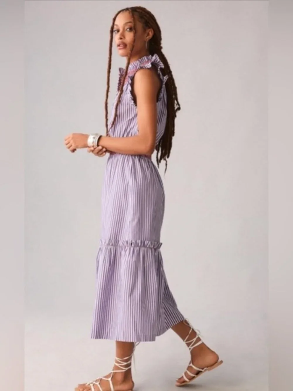 Clare V. Joelle Ruffle Dress Women's Size Small Midi Smocking Ruffled Tier - Picture 2 of 10